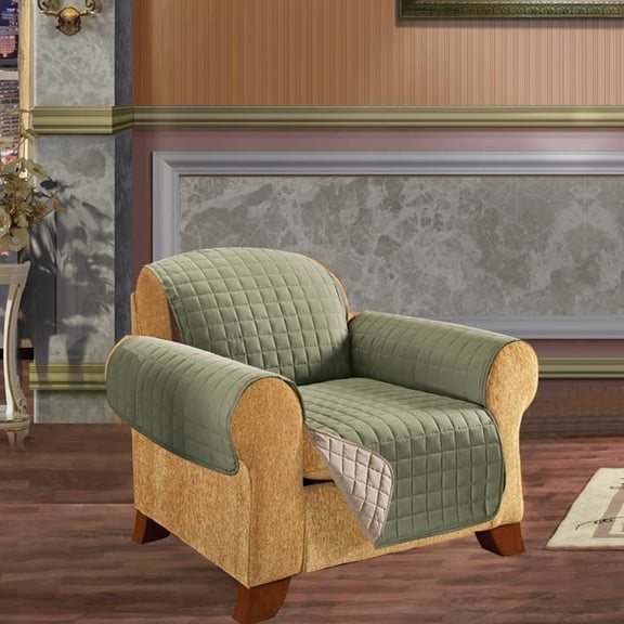 Elegant Comfort QUILTED REVERSIBLE FURNITURE PROTECTOR for Pet Dog Children Kids -2 TIES TO STOP SLIPPING OFF Treatment Microfiber As soft as Egyptian Cotton  Green/ Cream Chair