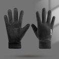 thumbnail image 1 of Guantes de gamuza para hombre, otoño e invierno, resistentes al viento, a prueba de frío, finos, cálidos, con pantalla táctil, forro polar grueso para montar en motocicleta, 1 of 6