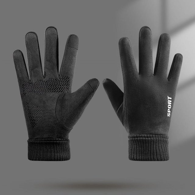 Guantes de gamuza para hombre, otoño e invierno, resistentes al viento, a prueba de frío, finos, cálidos, con pantalla táctil, forro polar grueso para montar en motocicleta