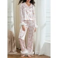 thumbnail image 6 of Hirigin Feather Christmas Pajamas Sets for Women 2 Piece Santa Claus Long Sleeve Button Top and Long Pants Y2K Lounge Sets, 6 of 8