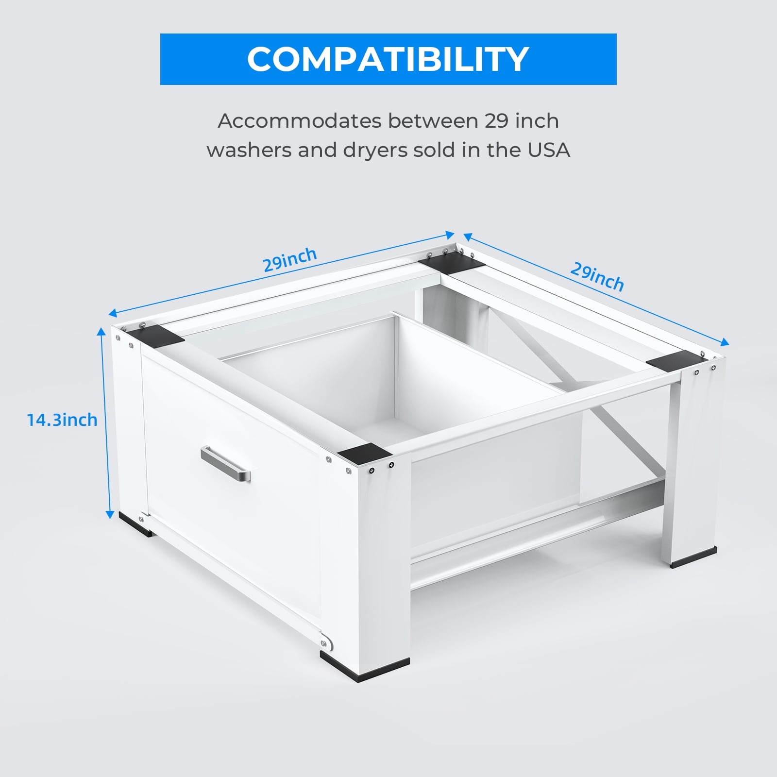 Dual Washing Machine Pedestals with Drawers 350Lb Heavy Duty Matalde 29" Laundry Pedestals 2 Sets Upgraded Design, Washer and Dryer Riser, White