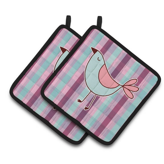 Caroline's Treasures Bird on Purple Plaid Pair of Pot Holders