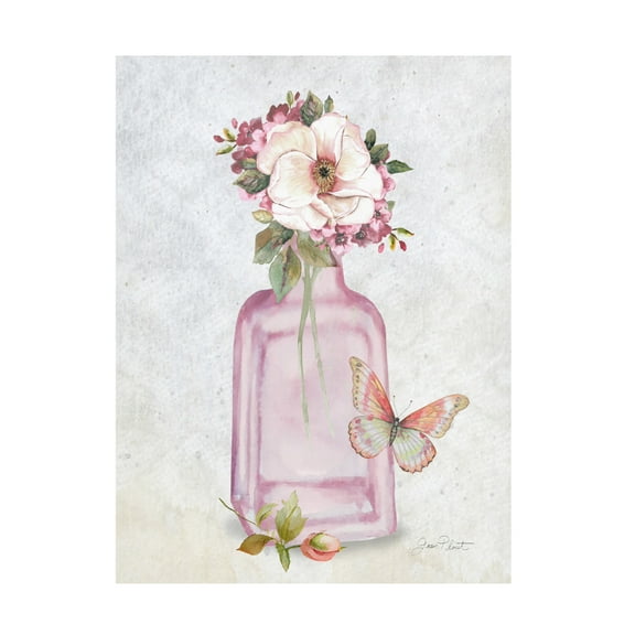 Canvas Wall Art - Jean Plout 'Pink Bottles 2' Wall Art for Living Room, Bedroom, or Office Décor by Trademark Fine Art - 14 x 19 Inches