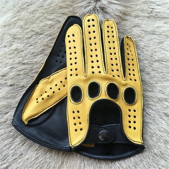 Fashion Mens Leather Gloves Full Finger Breathable Non Unlined Slip Driving Gloves New Male Mitten ,Durability and Dexterity