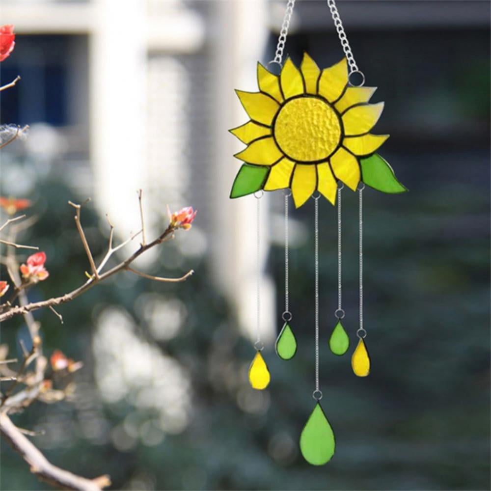 1pc Hangings Wind chime Sunflower Bat Stained Glass Panel with Chain Home Decor