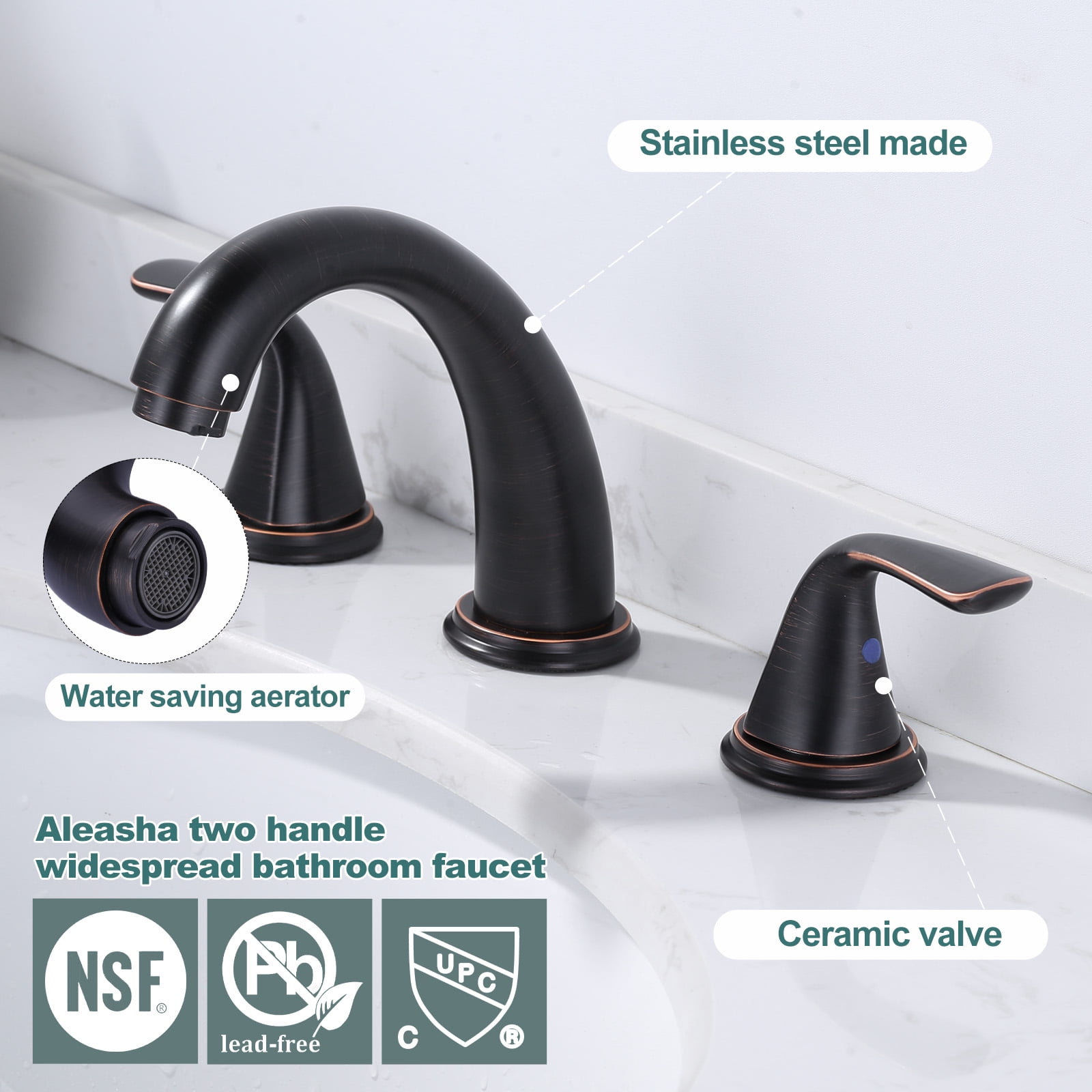 Wowow Widespread 2-Handle Bathroom Faucet in Oil Rubbed Bronze for Bathroom Sink with Pop Up Drain