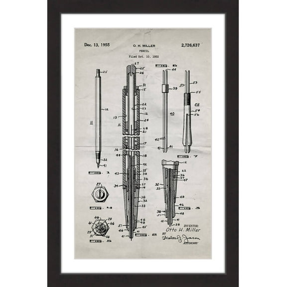 "Pencil 1955 Old Paper" Framed Painting Print