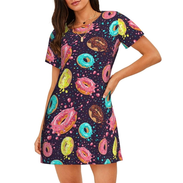 Easygdp Donuts1 Camisón de manga corta para mujer, informal, estampado