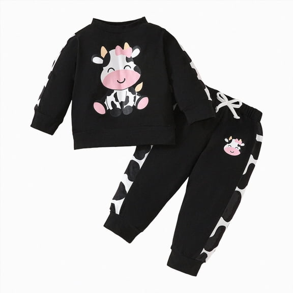 TAmten Cow Print Bell Bottoms Outfits Toddler Girl Short Sleeve Romper Sleepwear Pajamas 3 6 9 12 18 24 Months 2T 3T 18-24 Months