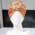 thumbnail image 4 of UDIYO Turban Cap Twisted Retro Print Stretchy Comfortable Super Soft Hide Hair Breathable Bohemia Pre-Tied Bonnet Women Beanie Hat for Daily Life, 4 of 8
