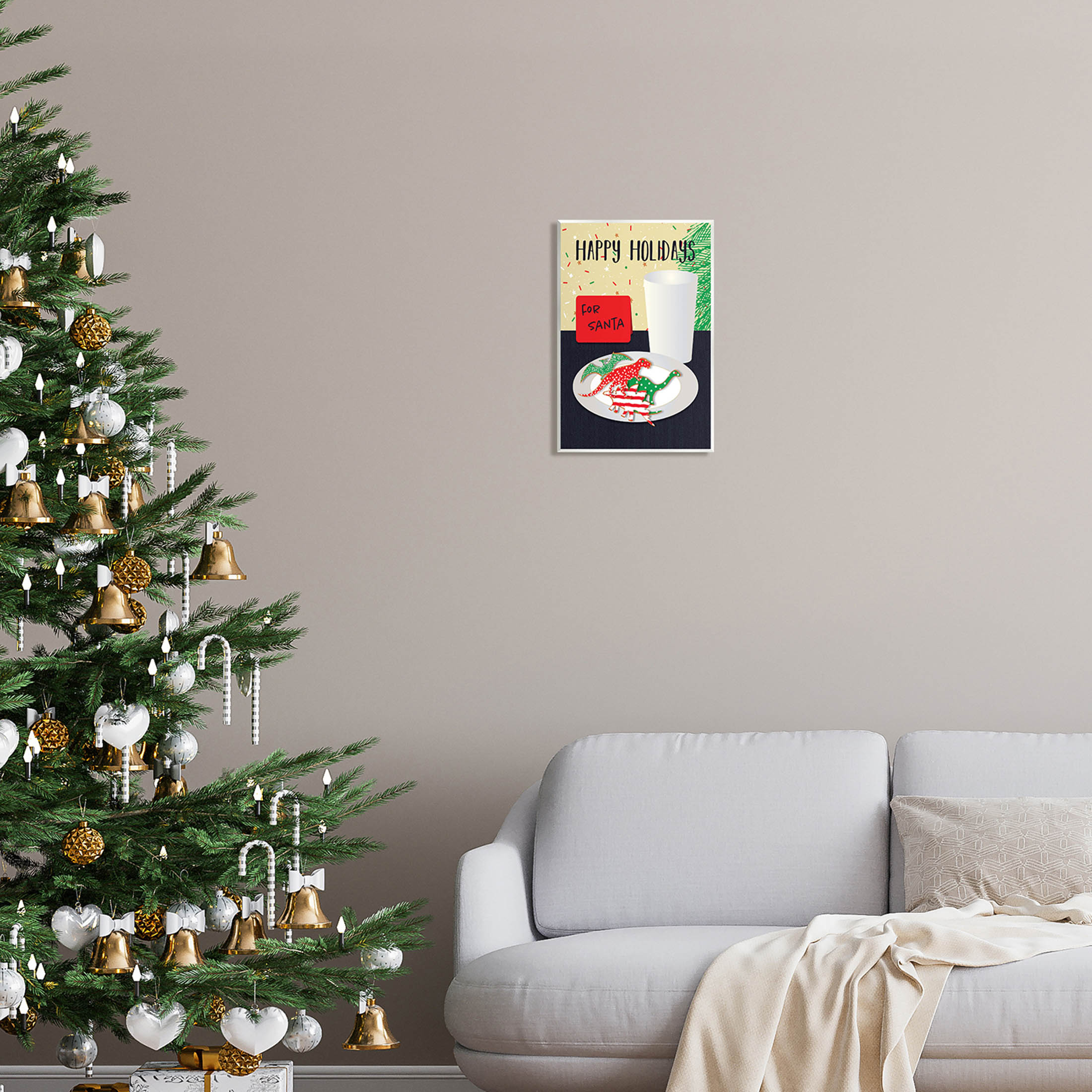 Happy Holidays Dinosaur Santa Cookies Holiday Graphic Art Unframed Art Print Wall Art