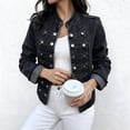 thumbnail image 3 of FDGIU Women Stand Collar Denim Jacket Long Sleeve Decorative Button Cropped Casual Jean Outerwear, 3 of 7