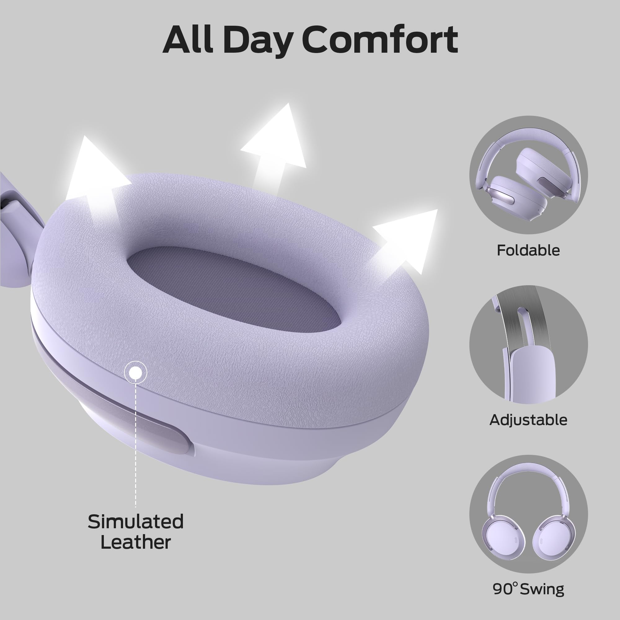 Monster Active Noise Canceling Headphones, Over-Ear Wireless Bluetooth Headphones with 6 Mics, 70H Playtime and 3 EQ Modes, Deep Bass, Foldable Comfort Design for Travel, Purple