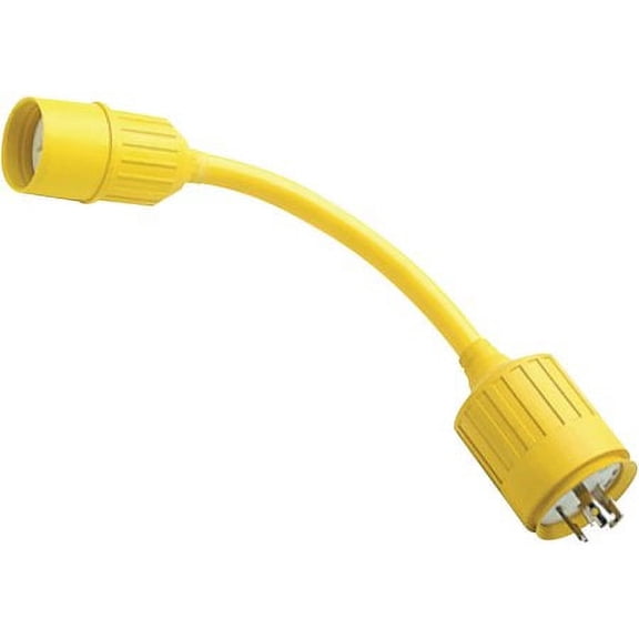 Hubbell HBL105 Yellow Watertight 15A/20A 125V Straight Blade Female to 30A 125V Locking Plug Male Adapter