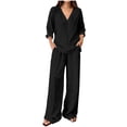 thumbnail image 2 of Guieoi Matching Outfits for Women Fashion Solid Color V-Neck Long-Sleeve Pocket Pants Top/Shirt Set Black S, 2 of 6