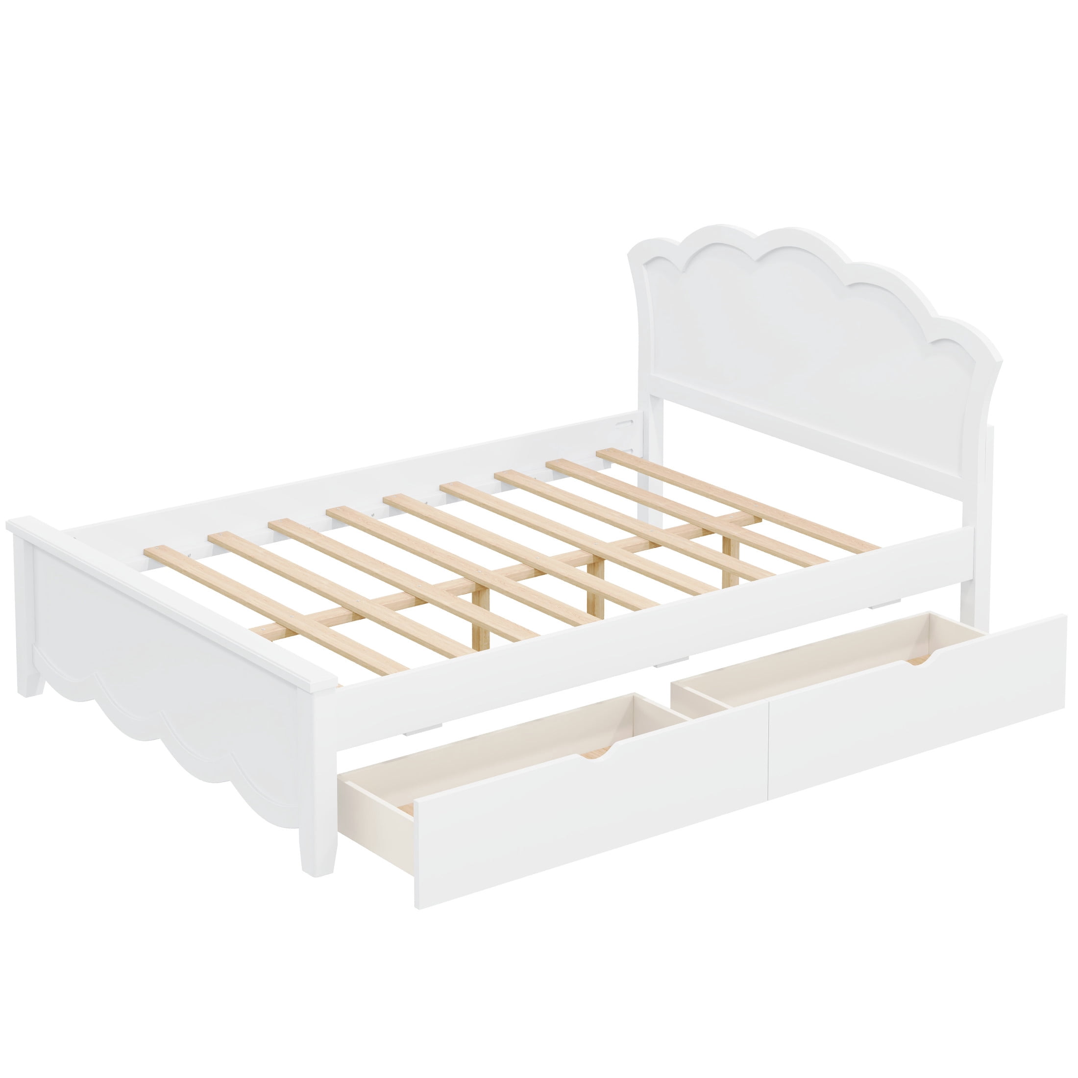 Noble House Caldon Full Size Wood Platform Bed with Headboard, Footboard, and Under-Bed Storage Drawers, White