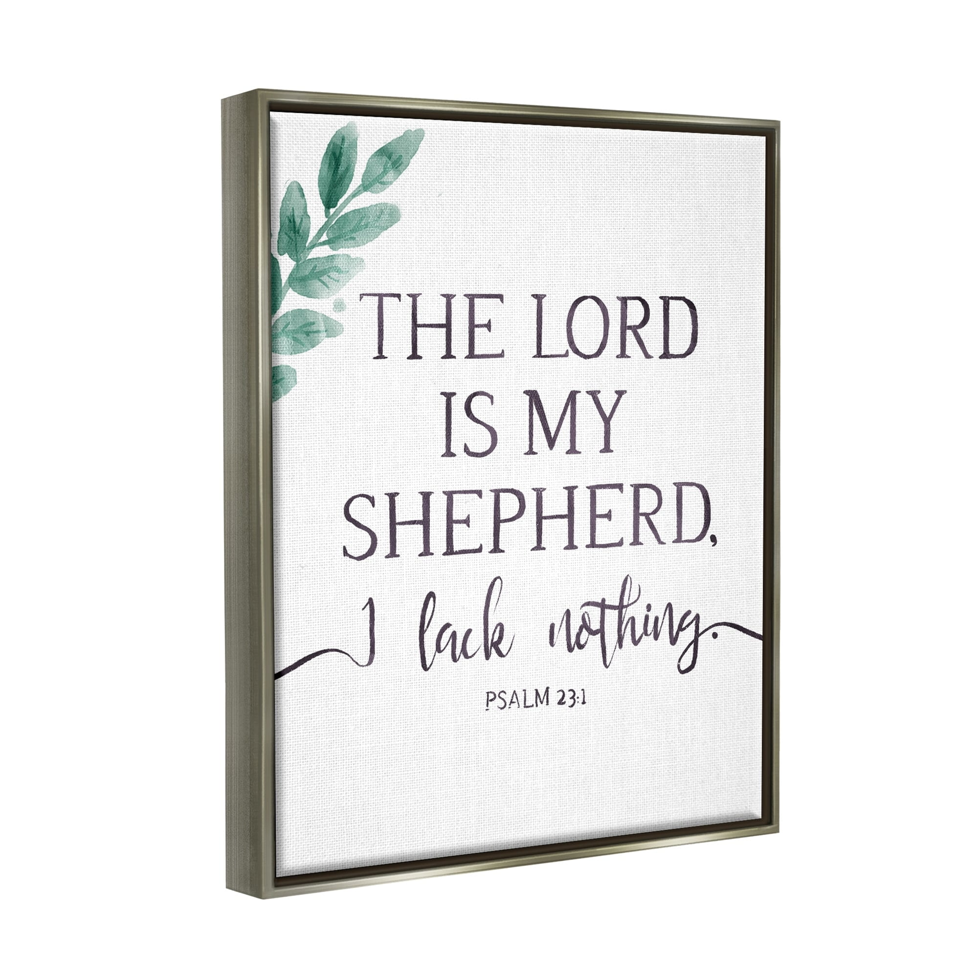 Stupell Industries Lord Is My Shepherd Faith Phrase Plant Greenery Luster Gray Framed Floating Canvas Wall Art, 16x20, by Onrei