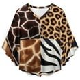 thumbnail image 4 of African Animal Skin Textures Collage Women's V-Neck Blouse With 3/4 Ruffled Bell Sleeves Casual Top Ladies Blouses, 4 of 7