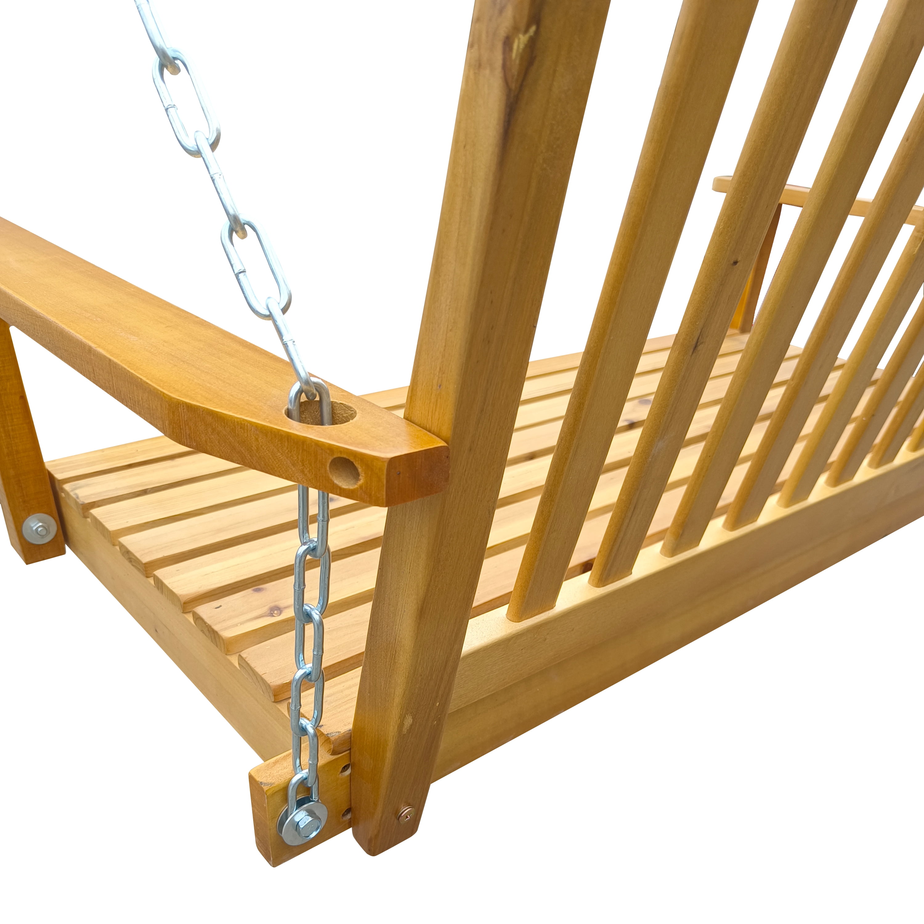 Hanging Porch Swing, Wooden Bench Swing with Armrests and Hanging Chains for Yard Garden Patio, Teak