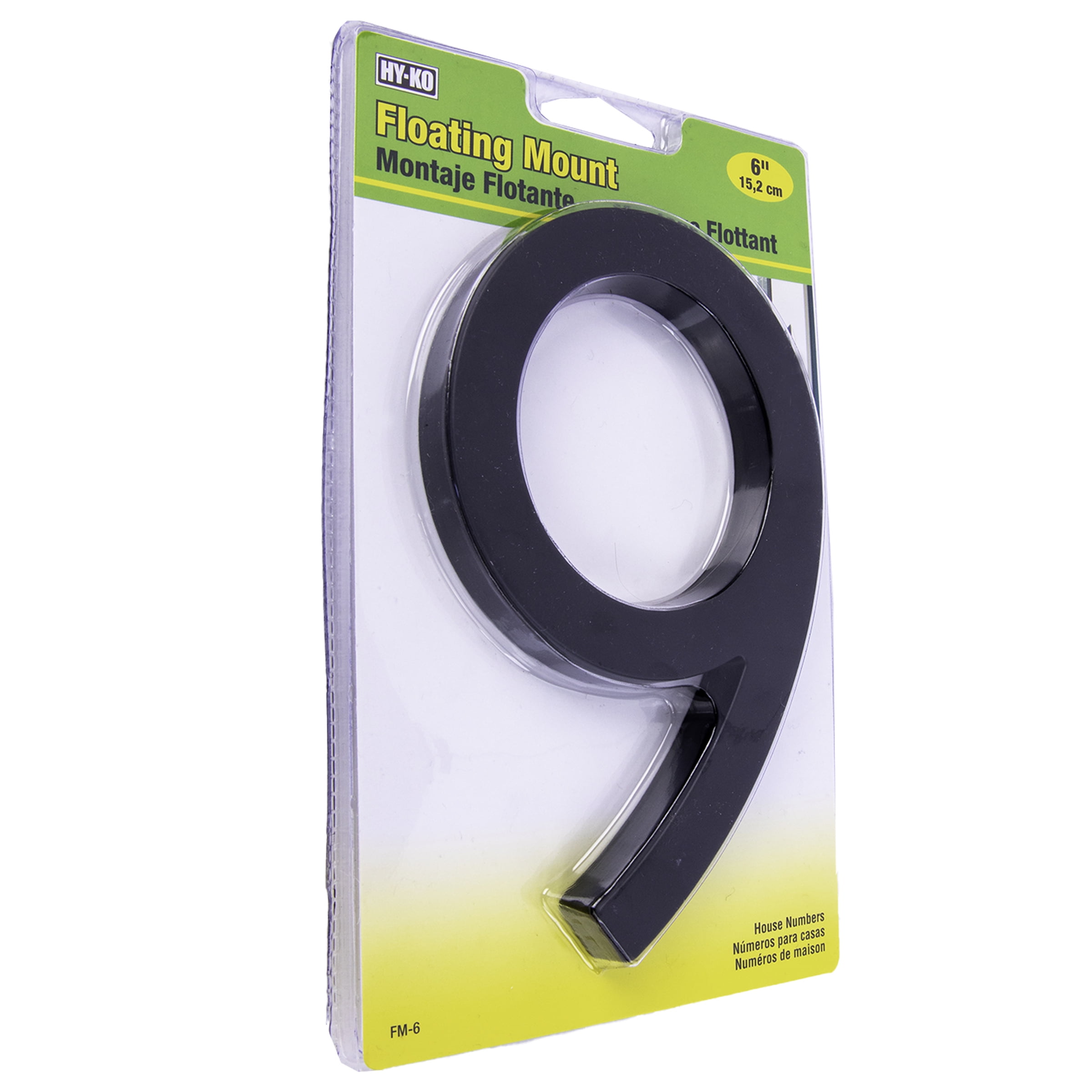 (3 pack) HY-KO 6" Black Floating Mount House Number 9