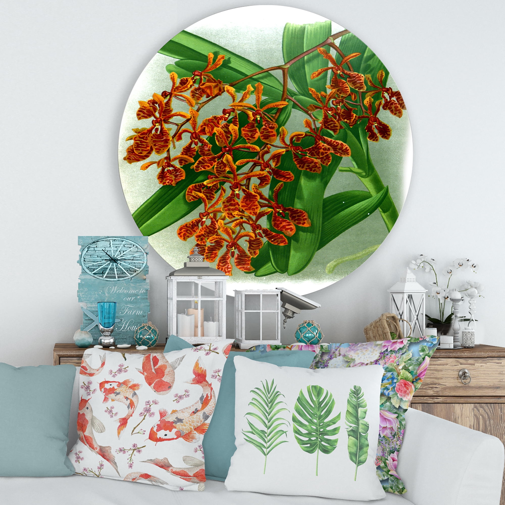 Designart 'Flowers Retro II' Farmhouse Circle Metal Wall Art 29x29 - Disc of 29