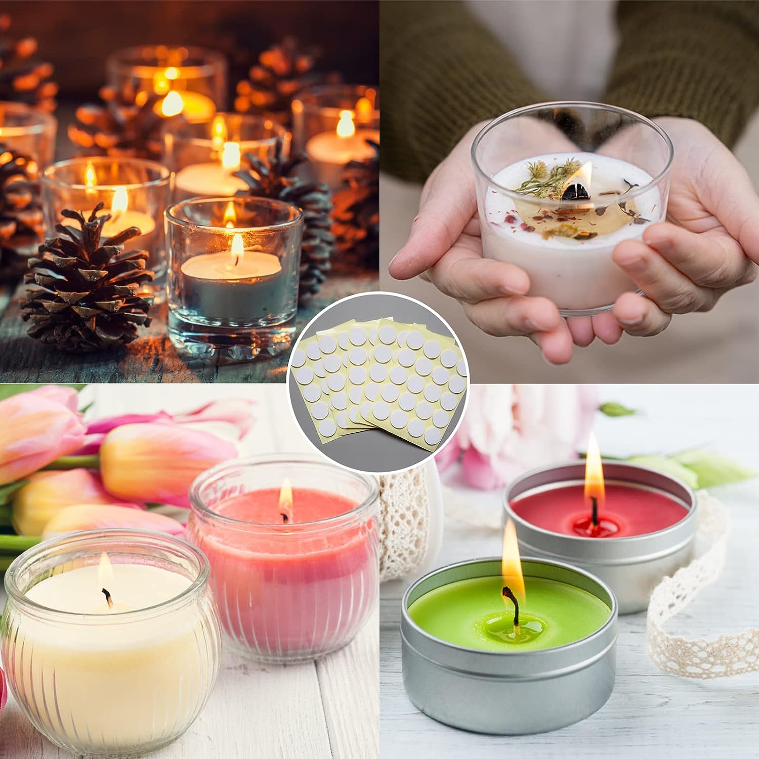 600pcs Candle Wick Stickers Candle Making Supplies, 20mm Double-Sided  Stickers Glue Dots Wick Stickers for Candle DIY Making Wax Seal Kit  Festival