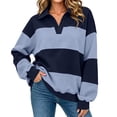 thumbnail image 5 of Womens Oversized Sweatshirt Striped Polos Shirt Long Sleeve Rugby Lapel Collared Button Down Color Block Y2K Pullover T Shirt, Casual Loose Streetwear Blouses, 5 of 8