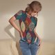 thumbnail image 3 of Balery Autumn Leaves Body de cuello redondo de manga corta para mujer Tops de manga corta Tops básicos-Large, 3 of 7