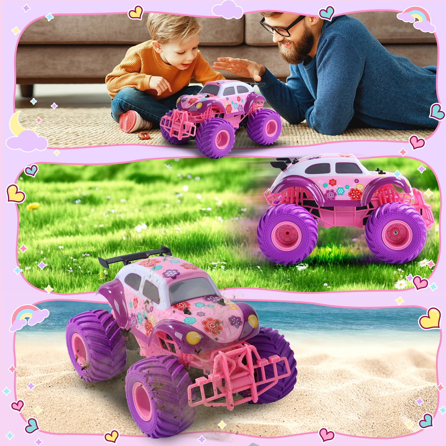 JoyStone Pink RC Cars for Girls, 1:18 Scale Jeep Remote Control Car, 30 Min Playtime 2.4Ghz LED Light Off-Road Pink Monster RC Trucks