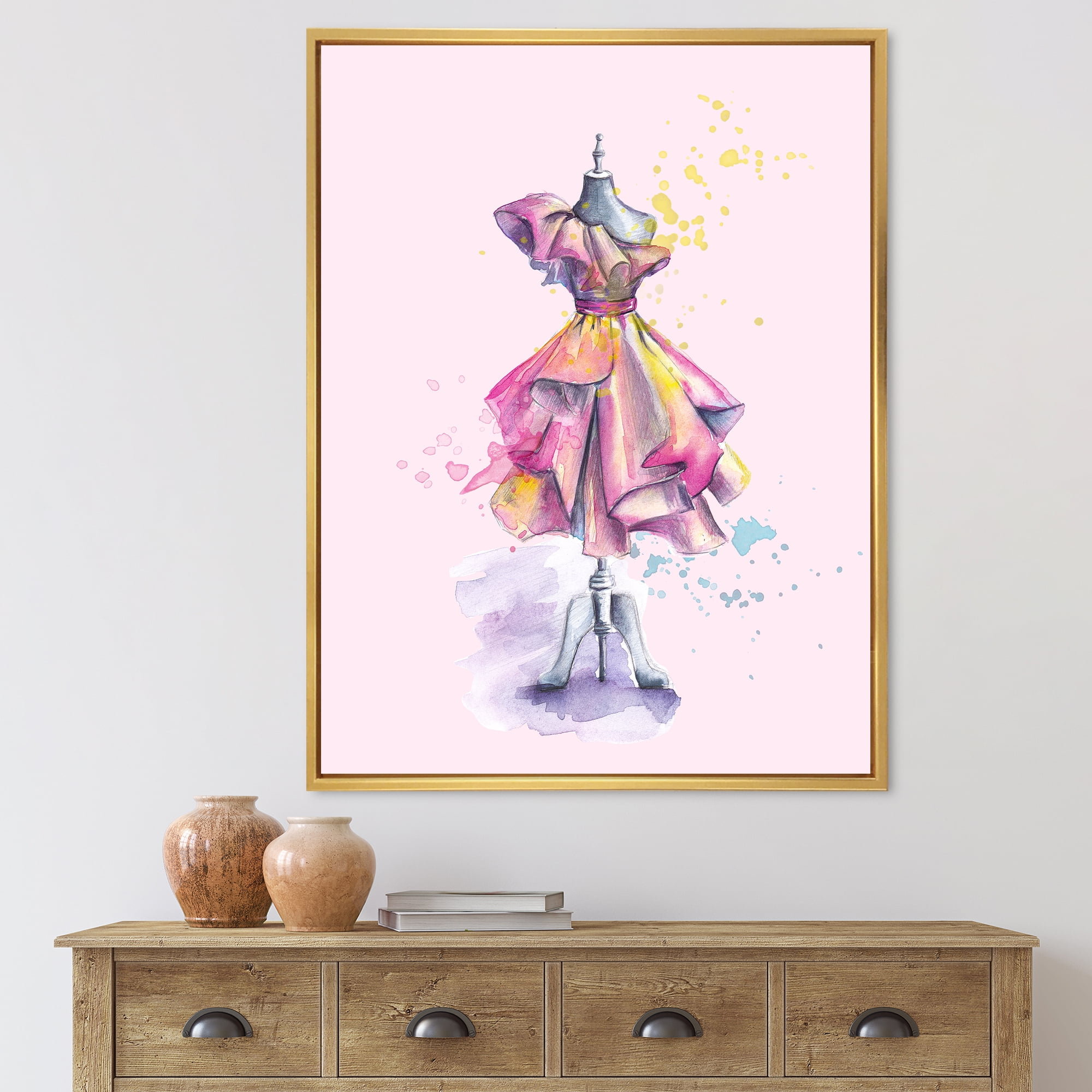 Designart 'Beautiful Purple Dress With Folds On Fashion Mannequin' French Country Framed Canvas Wall Art Print