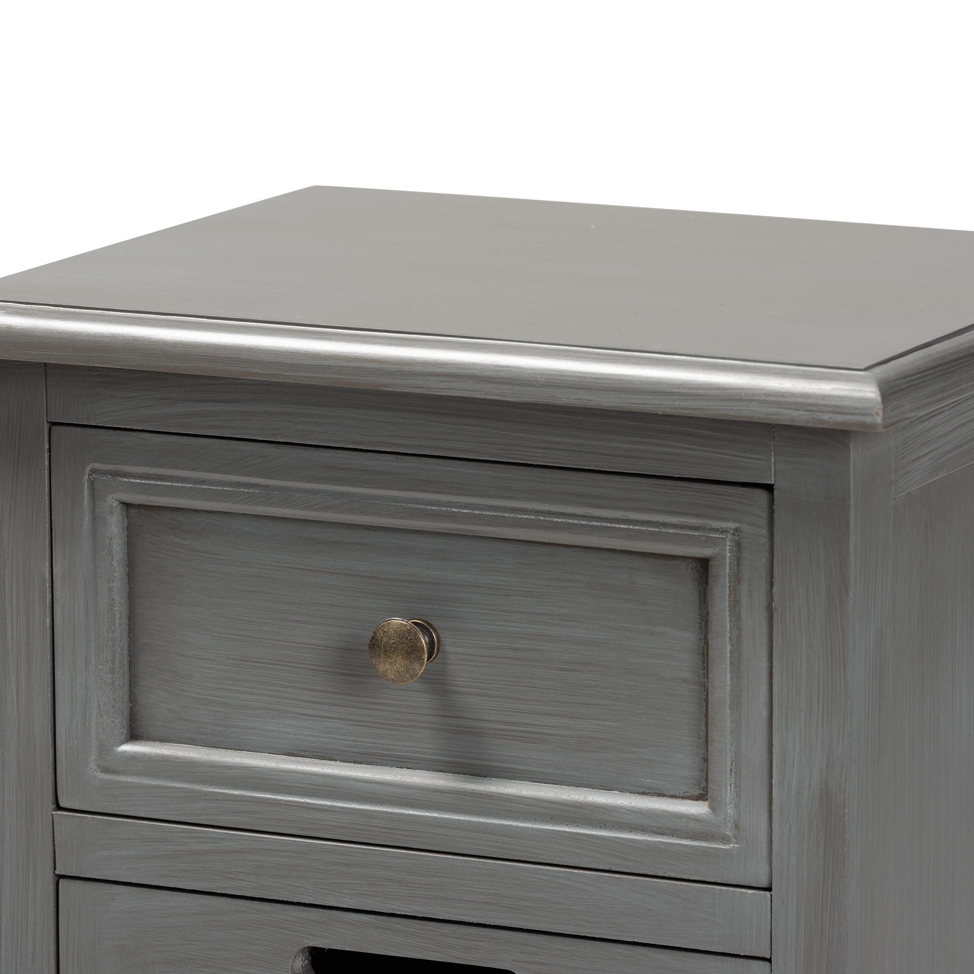 Baxton Studio Sheldon Modern and Contemporary Vintage Grey Finished Wood and Synthetic Rattan 3-Drawer Nightstand