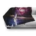 thumbnail image 3 of Galaxy Soft Flannel Fleece Blanket, Spaceship Flying in Milky Way Super Galactic Wander with Galaxy and Planets Art, Cozy Plush for Indoor and Outdoor Use, 50" x 60", Magenta White, by Ambesonne, 3 of 6