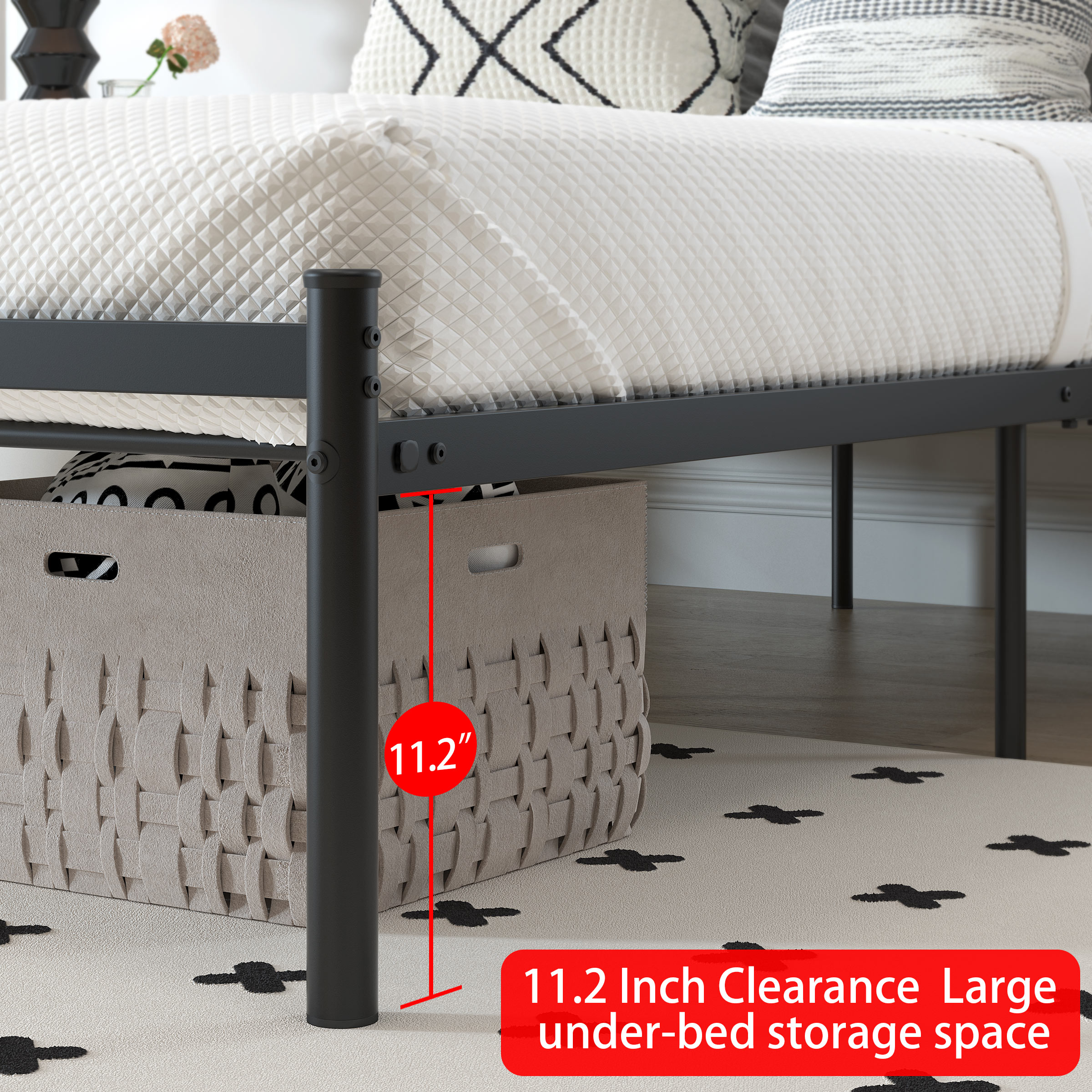 Yoneston 12” Full Size Heavy Duty Metal Platform Bed Frame with Love-Heart Shape Headboard for Bedroom Furniture, Black