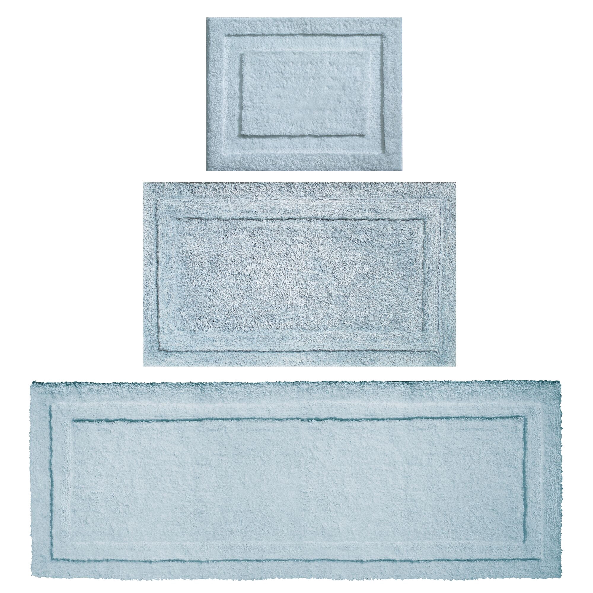 mDesign Microfiber Bath Mats - 3 Piece Bathroom Rugs - Set of 3 - Water Blue