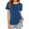 thumbnail image 1 of Women White Border Tee Crew Neck Short Sleeve Plain Top, 1 of 2