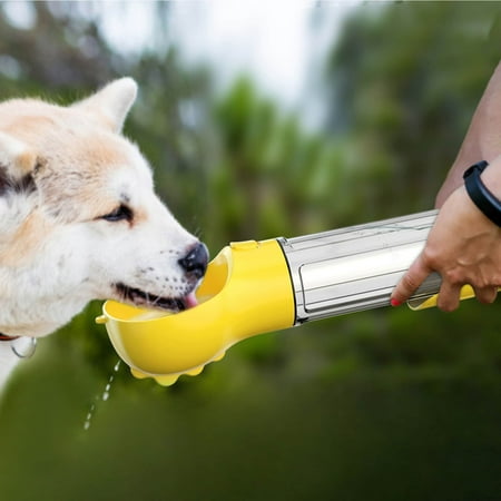 3 in 1 Dog Travel Bottle Set  Drinking Feeder  Food Box and Trash Bag Storage 17 oz - Yellow