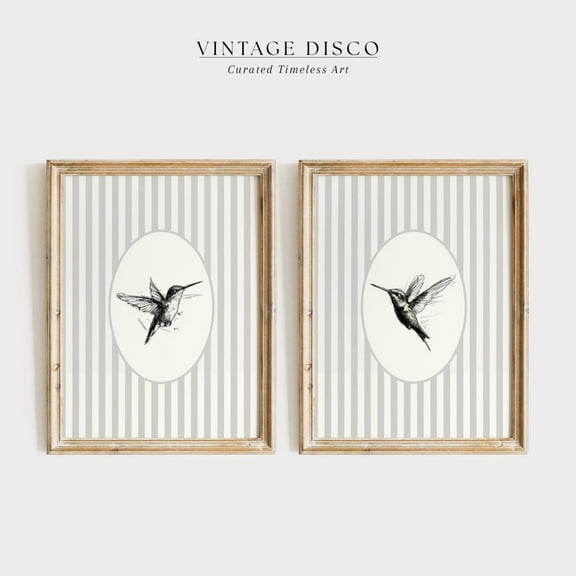 Luvia Nancy Meyers Hummingbird Sketch Set Of 2 Coastal Grandmother, French Country Cottagecore Decor, Neutral Vintage, Modern Wall Decor Set 2 Prints 8x12 UNFRAMED
