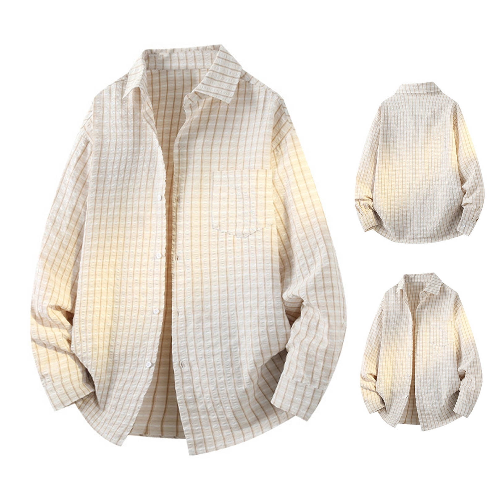 Dolkfu Shirt for Men Button Down Vintage Plaid Shirt Loose Fit Lapel Long Sleeve Men's T-Shirts XL
