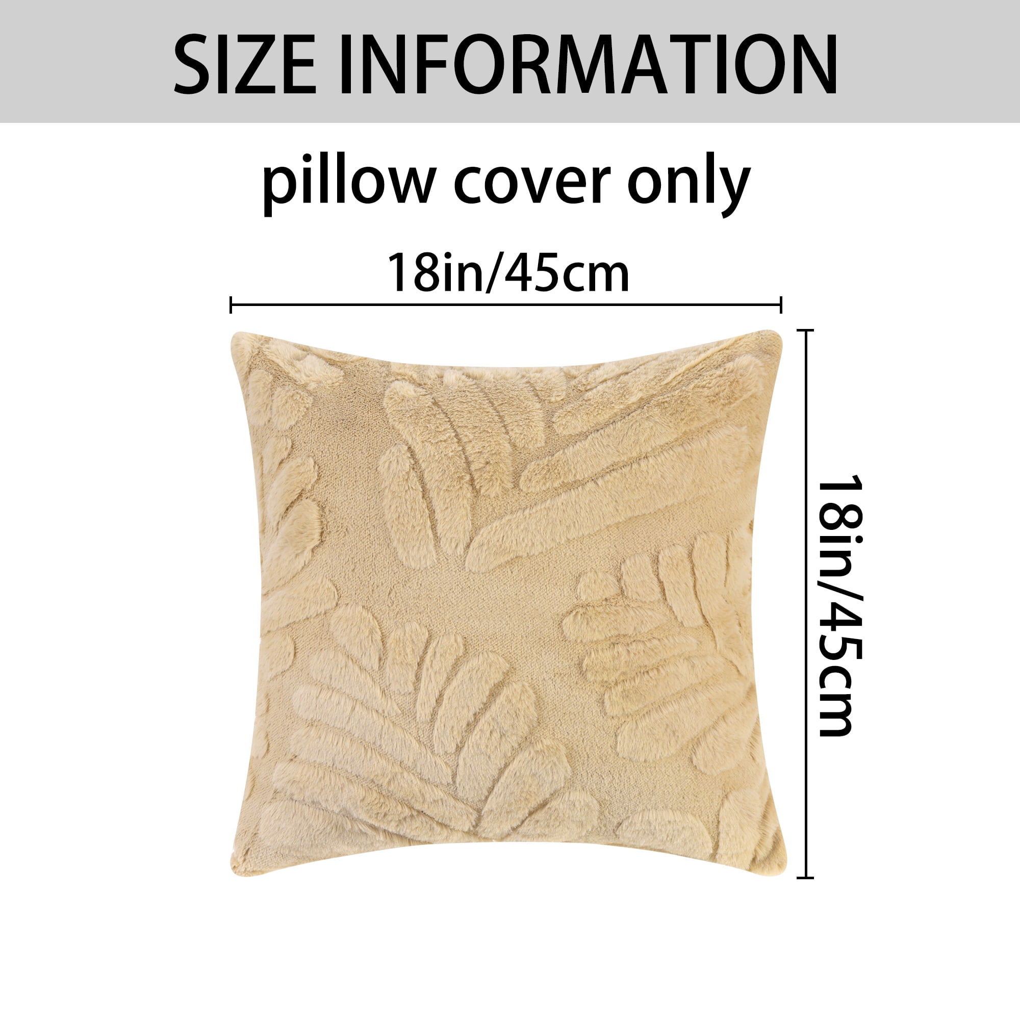 Unique Bargains 4 Pcs Basho Leaf Pattern Cushion Covers Solid Fluffy Plush Pillow Covers Khaki/Grey 18" x 18"