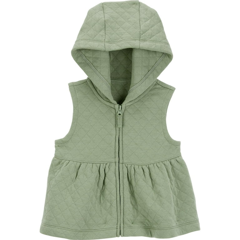 GREEN HOODED VEST, BABY GIRL GREEN HOODED VEST, BABY GIRL
