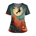 thumbnail image 2 of LNZGNM Halloween Women's Scrub Top V-neck Short Sleeve with Front Pockets and Soft Stretch Nursing Medical Caregiving,Red (XL), 2 of 5