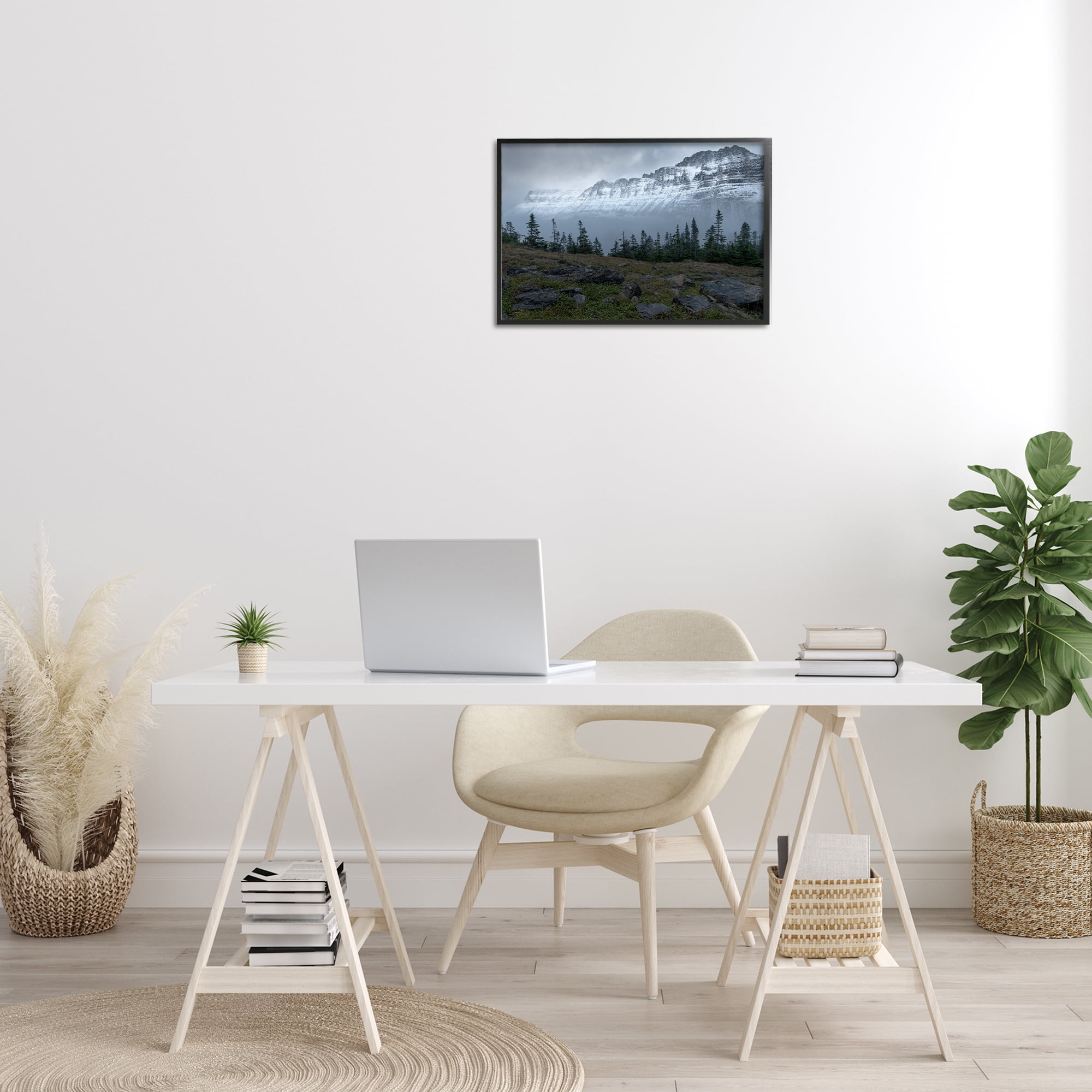 Stupell Industries First Snow Mountains Landscape Photography Black Framed Art Print Wall Art, 24 x 16