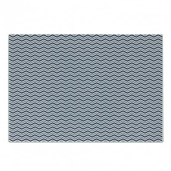 Navy Blue Cutting Board, Horizontal Chevron Pattern in Nautical Colors Dashed Lines Maritime Zigzag, Decorative Tempered Glass Cutting and Serving Board, Small Size, Navy Blue White, by Ambesonne