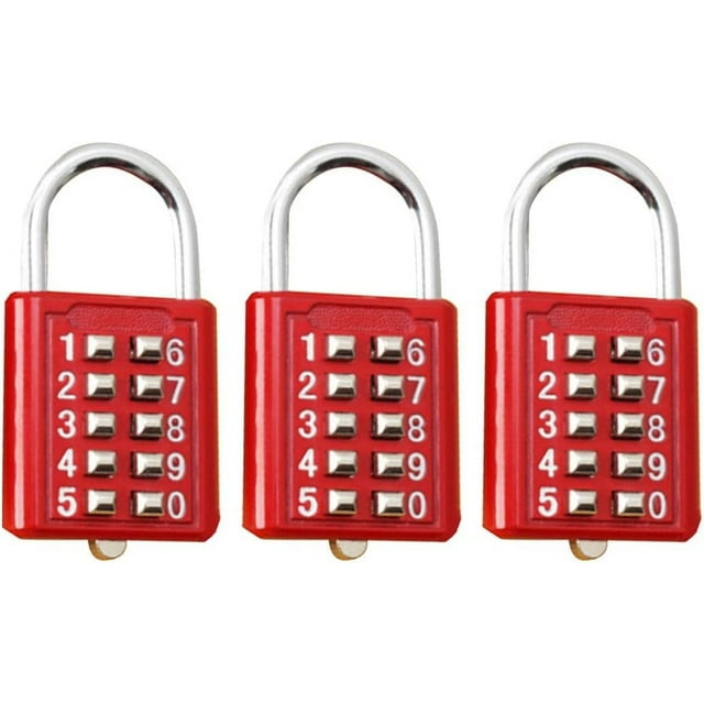 HUGFEGWE 10 Digit Push Button Combination Padlock Digital Lock for Locker Cabinet Case DrawerFixed Gym Cabinet Door Toolbox Padlock Gym Sports School and Employee Lock,Red 3PCS CJB91-26080