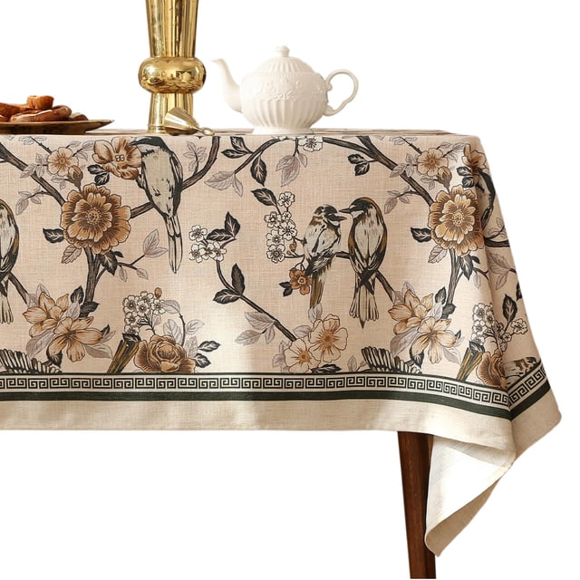 Mantel ISAENNE 160x280 cm con estampado floral de pájaros