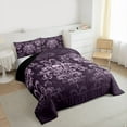 thumbnail image 3 of jejeloiu Gothic Damask Floral Bedding Comforter Set,Gothic Skull Twin Comforter Sets,Purple Bohemian Exotic Flowers Bedding Set For Adult,Ultra Soft Home Decor Reversible,2-Piece, 3 of 8