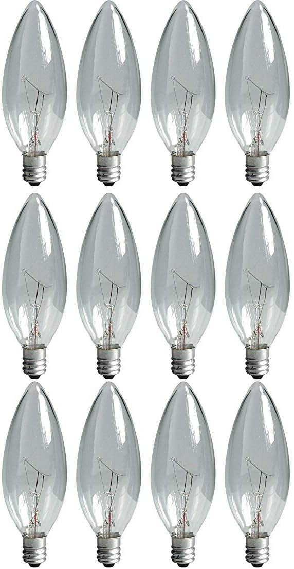 220 Lumen 12-Pack E12 Candelabra Base GE Lighting Crystal Clear Decorative Chandelier Light Bulbs Blunt Tip 25-Watt 