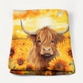 thumbnail image 3 of Cozy Highland Cow & Sunflower Flannel Throw Blanket - Soft, Warm, and Reversible for Couch or Bed, 3 of 6