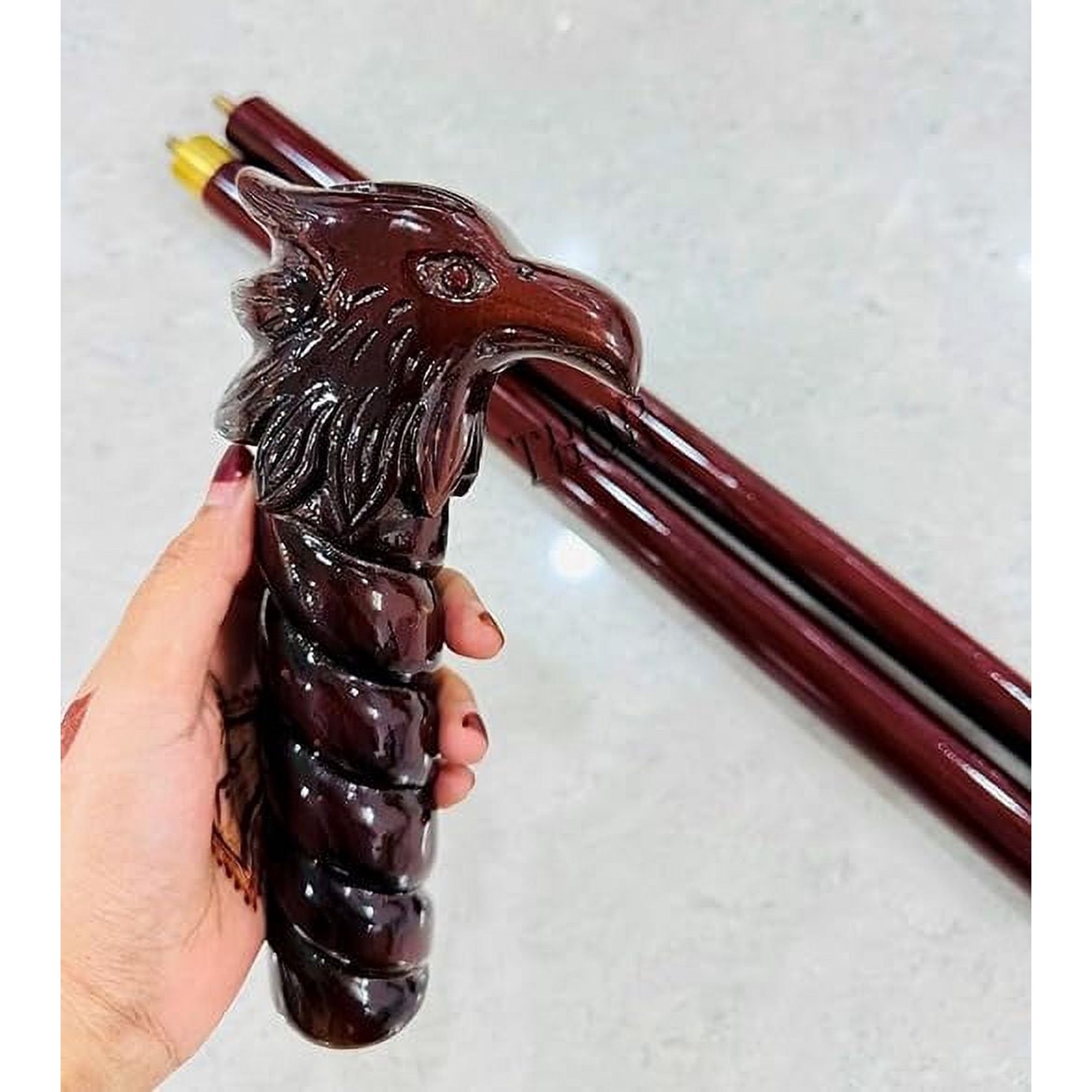 Antique Style Brown Wooden Walking Cane Stick Eagle Wood Carved Crafted Handle Vintage Best Gift for Men/Women