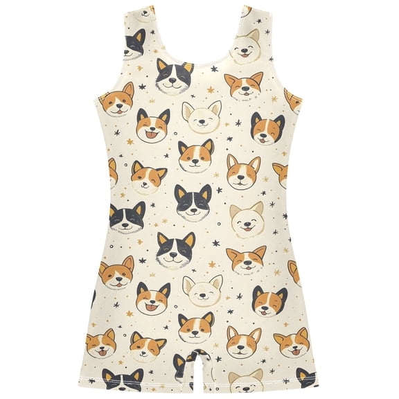 Gymnastics Leotard Sleeveless Animal Dog Yellow Tile Stretchy Dance Bodysuit Breathable Athletic Ballet Yoga Outfit for Ages 3-14